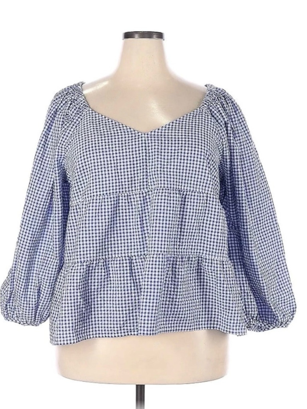 Old Navy Blue Gingham Tiered Peasant Blouse